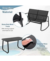 Vebreda 4 Piece Patio Rocking Set with Glass-Top Table