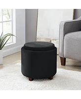Lawrence Round Velvet Storage Ottoman with Table Top Lid