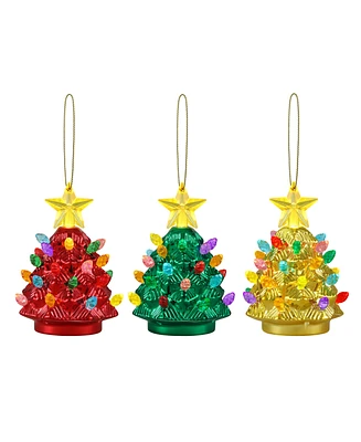 Mr. Christmas 4" Shatterproof Trees Red, Green, Gold Set of 3