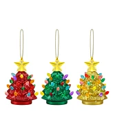 Mr. Christmas 4" Shatterproof Trees Red, Green, Gold Set of 3