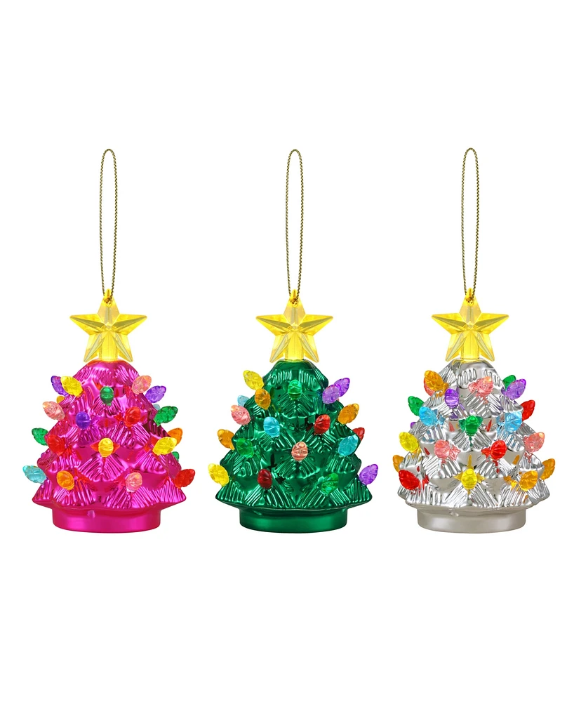 Mr. Christmas 4" Shatterproof Trees Pink, Green, Silver Set of 3