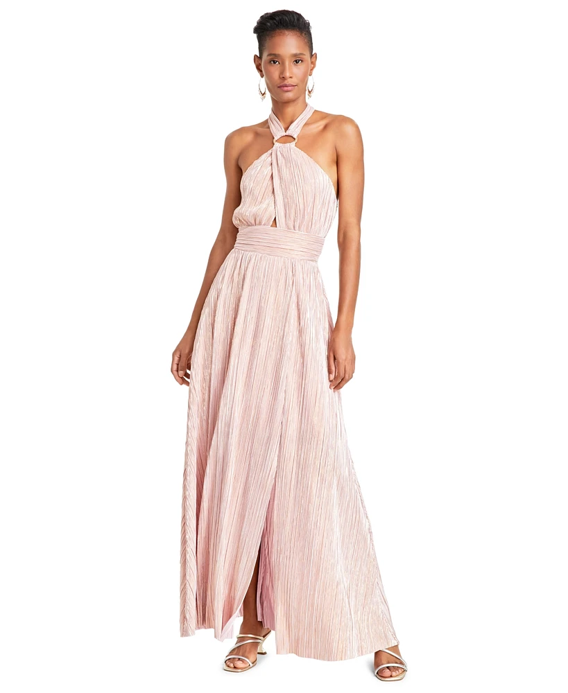 Guess Women's Angel Plisse Halter-Neck Evening Gown