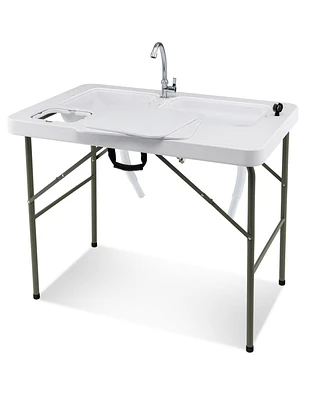 Givimo Fish Cleaning Table with 2 Sinks and 360° Rotatable Fauce