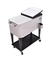 Skonyon 80 Quart Patio Rolling Stainless Steel Ice Beverage Cooler