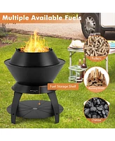 Vebreda 20 Inch Patio Fire Pit Metal Camping Fire Bowl with Pot Holder and Storage Shelf