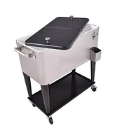 Skonyon 80 Quart Patio Rolling Stainless Steel Ice Beverage Cooler