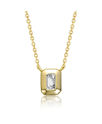 GiGiGirl Sterling Silver 14k Gold Plated Rectangular Emerald Cut Cubic Zirconia Bezel Solitaire Necklace