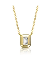 GiGiGirl Sterling Silver 14k Gold Plated Rectangular Emerald Cut Cubic Zirconia Bezel Solitaire Necklace