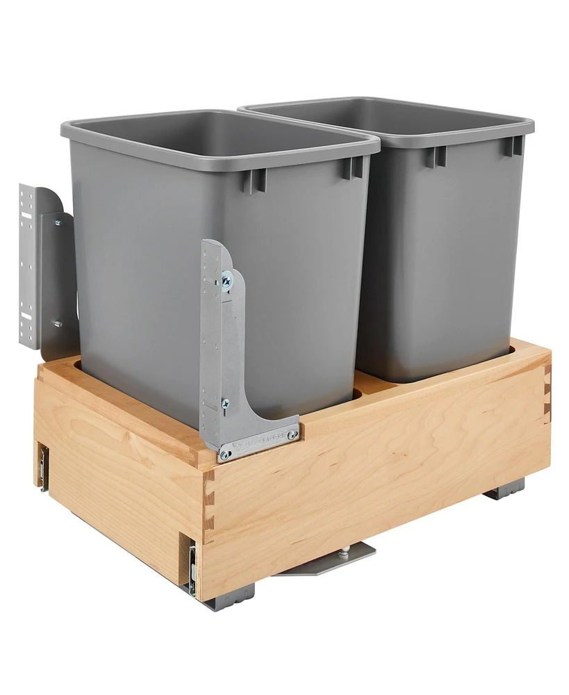 Rev-a-Shelf Double Pull Out Bottom Mount Trash Can 35 Qt, Gray, 4WCBM-18DM-2