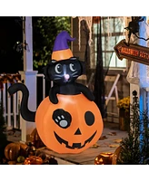 Givimo 5 Feet Inflatable Halloween Pumpkin with Witch's Black Cat