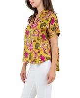 Fever Women's Printed Satin Like Top with Collar