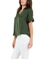 Fever Women's Solid Textured Satin-like Top with Collar