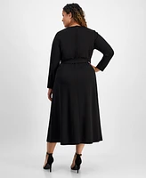 Anne Klein Plus Boat-Neck Long-Sleeve Midi Fit & Flare Dress