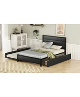 Streamdale Furniture Metal Full Size Storage Platform Bed With Twin Size Trundle And 2 Drawers