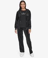 Calvin Klein Womens Velour Metallic Logo Hoodie Wide Leg Pants