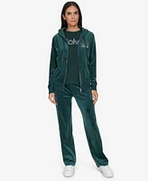 Calvin Klein Womens Velour Metallic Logo Hoodie Wide Leg Pants