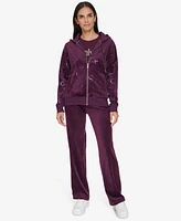 Calvin Klein Women's Sequin-Logo Velour Zip-Front Hoodie