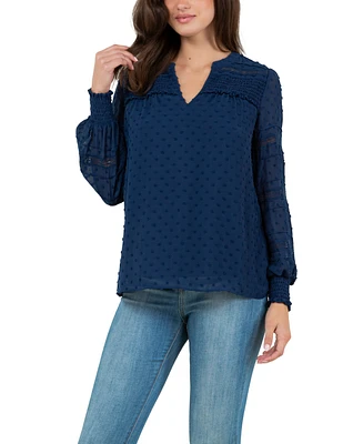 Fever Women's Clip Dot Top with Smocked Cuff