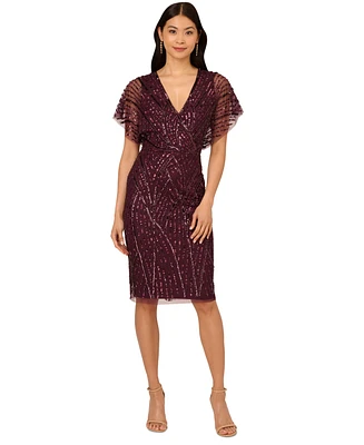 Adrianna Papell Women's Surplice-Neck Dolman-Sleeve Sequin Dress