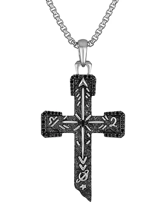 Bulova Marc Anthony Men's Black Diamond Cross Pendant Necklace (3/8 ct. t.w.) in Sterling Silver