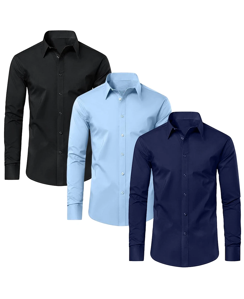 Blue Ice Men's Long Sleeve Classic Dress Shirt- 3 Pack