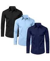 Blue Ice Men's Long Sleeve Classic Dress Shirt- 3 Pack