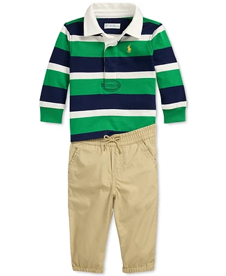 Polo Ralph Lauren Baby Boys Cotton Striped Rugby Shirt & Jogger Pants, 2 Piece Set