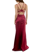 Speechless Juniors' Satin Strappy-Back Gown