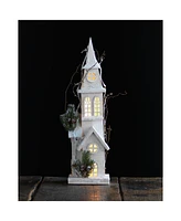 Slickblue Led Lighted Wooden Church With Frosted Pine Accents