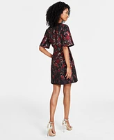 Vince Camuto Women's Floral Jacquard Short-Sleeve Dress