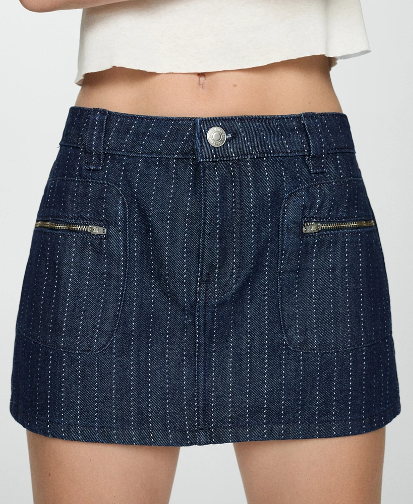 Mango Women's Seam Detail Denim Mini-Skirt