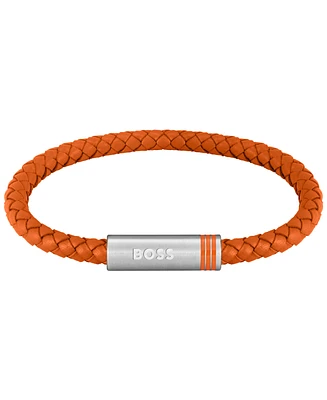 Hugo Boss Men's Ares Single Stainless Steel Orange Leather Bracelet