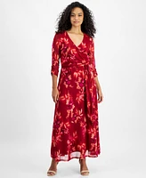 Jamie & Layla Petite 3/4-Sleeve Faux-Wrap Maxi Dress