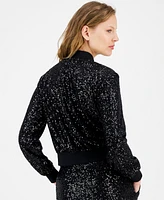 Anne Klein Women's Zip-Front Long-Sleeve Sequin Bomber Jacket