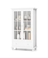 Sugift 55 Inch Bookcase Cabinet with Tempered Glass Doors