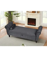 Streamdale Furniture 63.38" Velvet Storage Ottoman Bench with Crystal Buckle