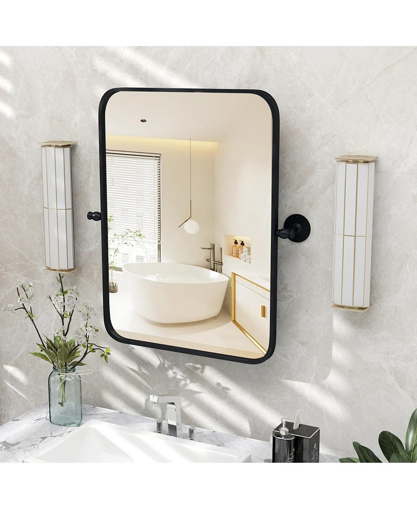 Sugift 30 x 22 Inch Black Metal Framed Pivot Rectangle Wall-Mounted Mirror