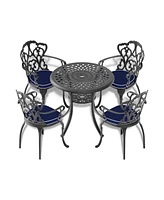 30.71-inch Cast Aluminum Patio Dining Table With Black Frame and Umbrella Hole