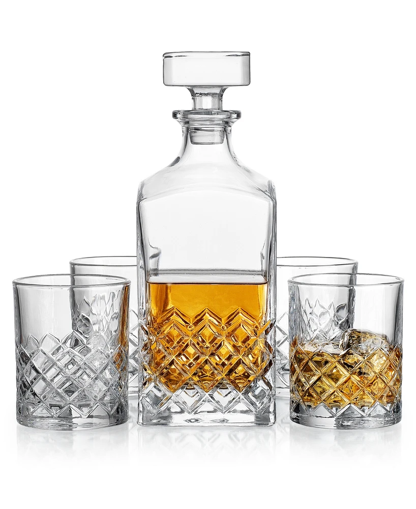Godinger 5 Piece Whiskey Set with Decanter and 4 Double Old Fashioned Glasses