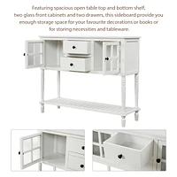 Sideboard Console Table With Bottom Shelf, Farmhouse Wood/Glass Buffet Storage Cabinet Living