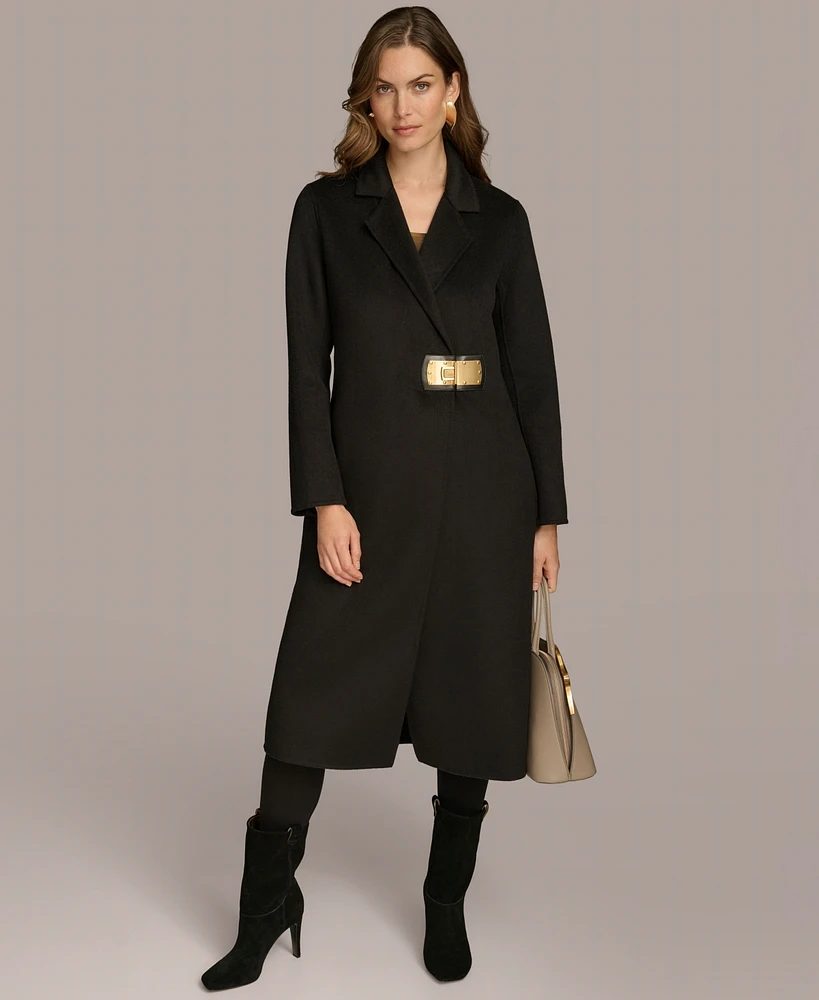 Donna Karan New York Women's Buckle Front Wool Blend Coat