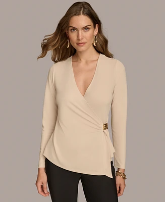 Donna Karan New York Women's Long-Sleeve Faux-Wrap Top