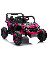 24V Kids Utv w/Remote, 4-Wheel Suspension, Anti-Collision Bar, Storage, Music, Bluetooth, Led Lights