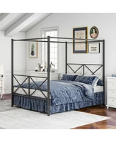 Streamdale Furniture Metal Canopy Bed Frame, Platform Bed Frame Queen With X Shaped Frame Queen