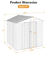 Streamdale Furniture 8FT x 10FT Outdoor Metal Storage Shed with Lockable Door & Vents