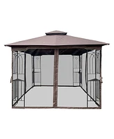 10x10 Outdoor Patio Gazebo Canopy Tent With Ventilated Double Roof And Mosquito Net