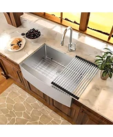 Streamdale Furniture Brushed Nickel 16 Gauge Stainless Steel 33 In. Single Bowl Farmhouse Apron Kitchen Sink