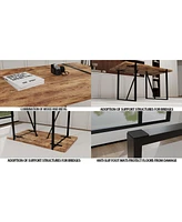 Industrial Dark Wood Dining Table for 4-6, Mdf Top, Metal Legs