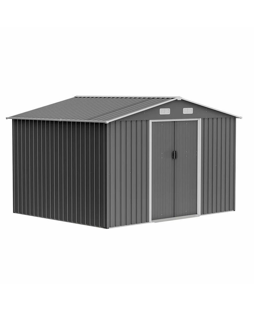 Simplie Fun 10x8FT Outdoor Storage Shed with Metal Base & Lockable Doors