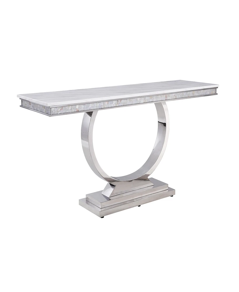 Simplie Fun Zander Sofa Table, White Printed Faux Marble & Mirrored Silver Finish